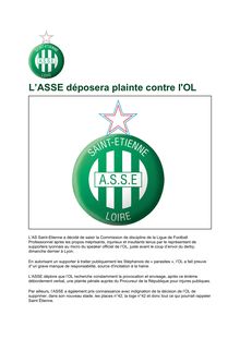 Football : l ASSE déposera plainte contre l OL