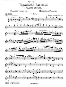 Partition de violon, Ungarische Fantasie, Op.45, Magyar ábránd