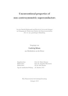 Unconventional properties of non-centrosymmetric superconductors [Elektronische Ressource] / vorgelegt von Ludwig Klam