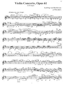 Partition violon solo , partie, violon Concerto, D Major, Beethoven, Ludwig van