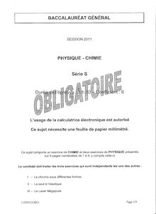 Physique - Chimie 2011 Scientifique Baccalauréat général