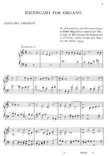 Partition complète, Ricercari per Organo, Cavazzoni, Girolamo
