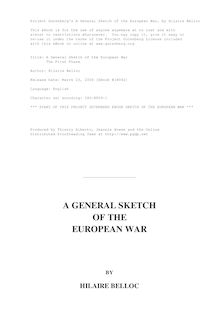 A General Sketch of the European War - The First Phase