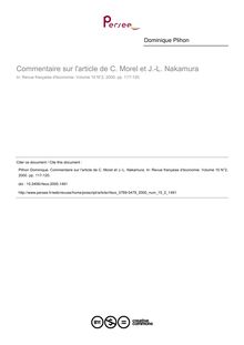 Commentaire sur l article de C. Morel et J.-L. Nakamura - article ; n°2 ; vol.15, pg 117-120