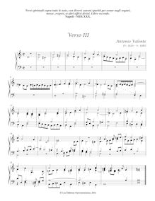 Partition Versi III, IV & VI, Versi per Organo, Valente, Antonio