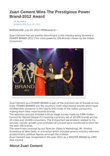 Zuari Cement Wins The Prestigious Power Brand-2012 Award