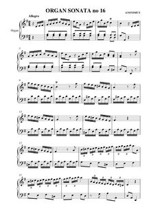 Partition , Sonata en G major, orgue sonates, Anonymous