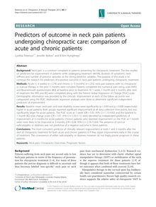 Predictors of outcome in neck pain patients undergoing chiropractic care: comparison of acute and chronic patients