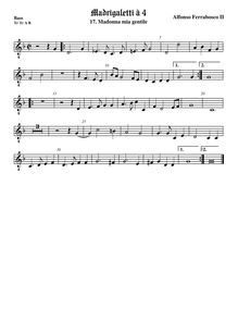 Partition viole de basse, octave aigu clef, Madrigaletti, Ferrabosco Jr., Alfonso