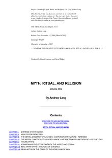 Myth, Ritual and Religion — Volume 1