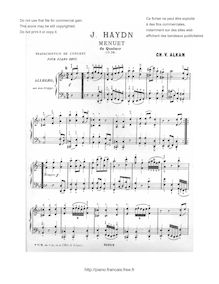 Partition corde quatuor, Op.76 No.2  Les Quintes : Menuet, Transcriptions - travaux of Joseph Haydn