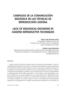 Carencias de la Comunicación Biológica en las Técnicas de Reproducción Asistida (Lack of Biological Exchange in Assisted Reproductive Techniques)