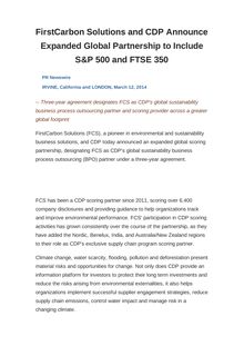 FirstCarbon Solutions and CDP Announce Expanded Global Partnership to Include S&P 500 and FTSE 350