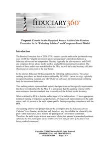 Proposed Criteria for the Annual Audit of the Fiduciary Adviser