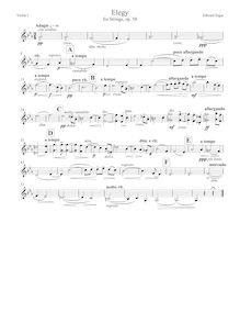 Partition violons I, Elegy, Op.58, Elgar, Edward