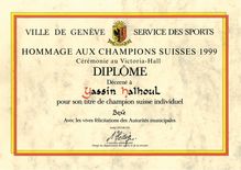 Diplôme de champion suisse de Boxe 1999 de Yassin Halhoul