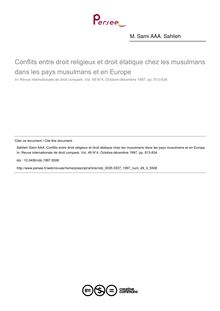 Conflits entre droit religieux et droit étatique chez les musulmans dans les pays musulmans et en Europe - article ; n°4 ; vol.49, pg 813-834