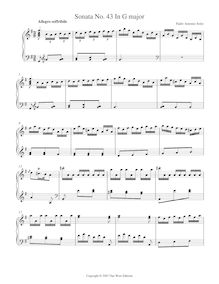 Partition Sonata R.43 en G major, clavier sonates R.41-50, Soler, Antonio