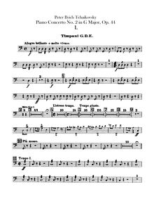Partition timbales, Piano Concerto No.2, Op.44, G major, Tchaikovsky, Pyotr
