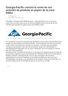 Georgia-Pacific conclut la vente de ses activités de produits en papier de la zone EMEA