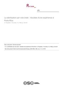 La stérilisation par voie orale : résultats d une expérience à Porto-Rico - article ; n°2 ; vol.17, pg 333-337