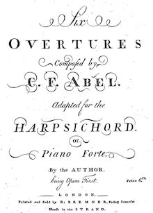 Partition complète, 6 Symphonies, Op.1, 6 Overtures, Abel, Carl Friedrich