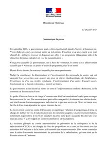 Communiqué de presse de M. Gérard COLLOMB ministre d Etat ministre de l Intérieur 