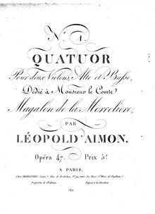 Partition violon 2, 3 corde quatuors, Aimon, Léopold