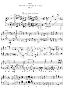 Partition Complete Solo , partie avec orchestral cues, Piano Concerto en A minor, Op.16
