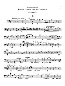 Partition basson 1, 2, contrebasson, American, A major, Dvořák, Antonín