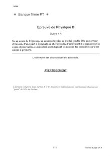 Physique B 2006 Classe Prepa PT Banque Filière PT