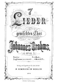 Partition complète (monochrome), 7 chansons, Brahms, Johannes