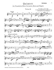 Partition violon 2 , partie, quintette, Quintet for Piano and Winds