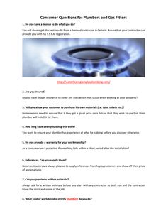 Consumer Questions for Plumbers and Gas Fitters