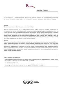 Circulation, urbanisation and the youth boom in island Melanesia  - article ; n°2 ; vol.12, pg 225-236