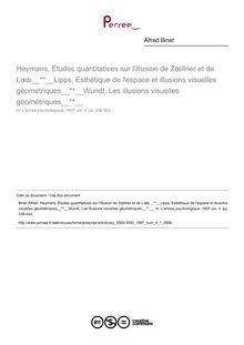 Heymans, Études quantitatives sur l illusion de Zœllner et de Lœb Lipps, Esthétique de l espace et illusions visuelles géométriques Wundt, Les illusions visuelles géométriques  - compte-rendu ; n°1 ; vol.4, pg 538-542