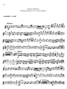 Partition clarinette 1, 2 (en B♭, A), 21 Hungarian Dances (orchestre) par Johannes Brahms
