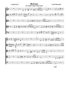 Partition 3, Chiaro segno Amore poseComplete score - original key (Tr T T T B), madrigaux pour 5 voix