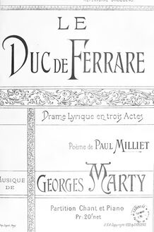 Partition complète, Le duc de Ferrare, Drame lyrique en trois actes
