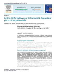 Traitements du Psoriasis - Ciclosporine