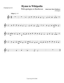 Partition clarinette 4 (en A), Hymn to Wikipedia, D major, Matthews, John-Luke Mark