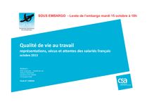 CSA : Qualité de vie au travail - représentations, vécus et attentes des salariés français (Octobre 2013) 