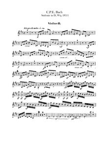 Partition violons II, Symphonie, H.663, D Major, Bach, Carl Philipp Emanuel