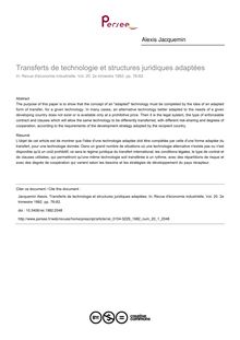 Transferts de technologie et structures juridiques adaptées - article ; n°1 ; vol.20, pg 76-82