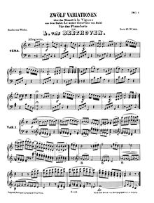 Partition complète, Twelve variations pour piano on pour  Menuet à la Viganò  from Jakob Haibel s ballet  Le nozze disturbate , WoO 68 par Ludwig van Beethoven