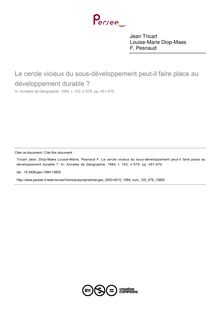 Le cercle vicieux du sous-développement peut-il faire place au développement durable ? - article ; n°579 ; vol.103, pg 451-470