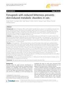 Fenugreek with reduced bitterness prevents diet-induced metabolic disorders in rats