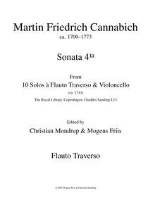 Partition Flauto Traverso, Sonate a Flauto Traversiere Solo e Basso Composte dal Sigr. Canaby Musico di S.A.E. Palatino del Reno.