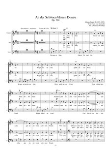 Partition chœur score, pour Blue Danube, Op. 314, On the Beautiful Blue Danube - WalzesAn der schönen blauen Donau