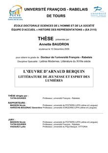 L œuvre d Arnaud Berquin : littérature de jeunesse et esprit des Lumières., Arnaud Berquin s work : literatury for youth and enlightenment ideas